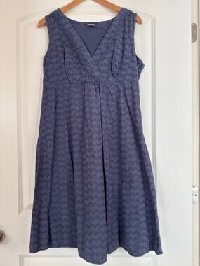 Vintage Esprit Blue Eyelet Sleeveless Faux-Wrap Empire Waist Midi Dress - 12